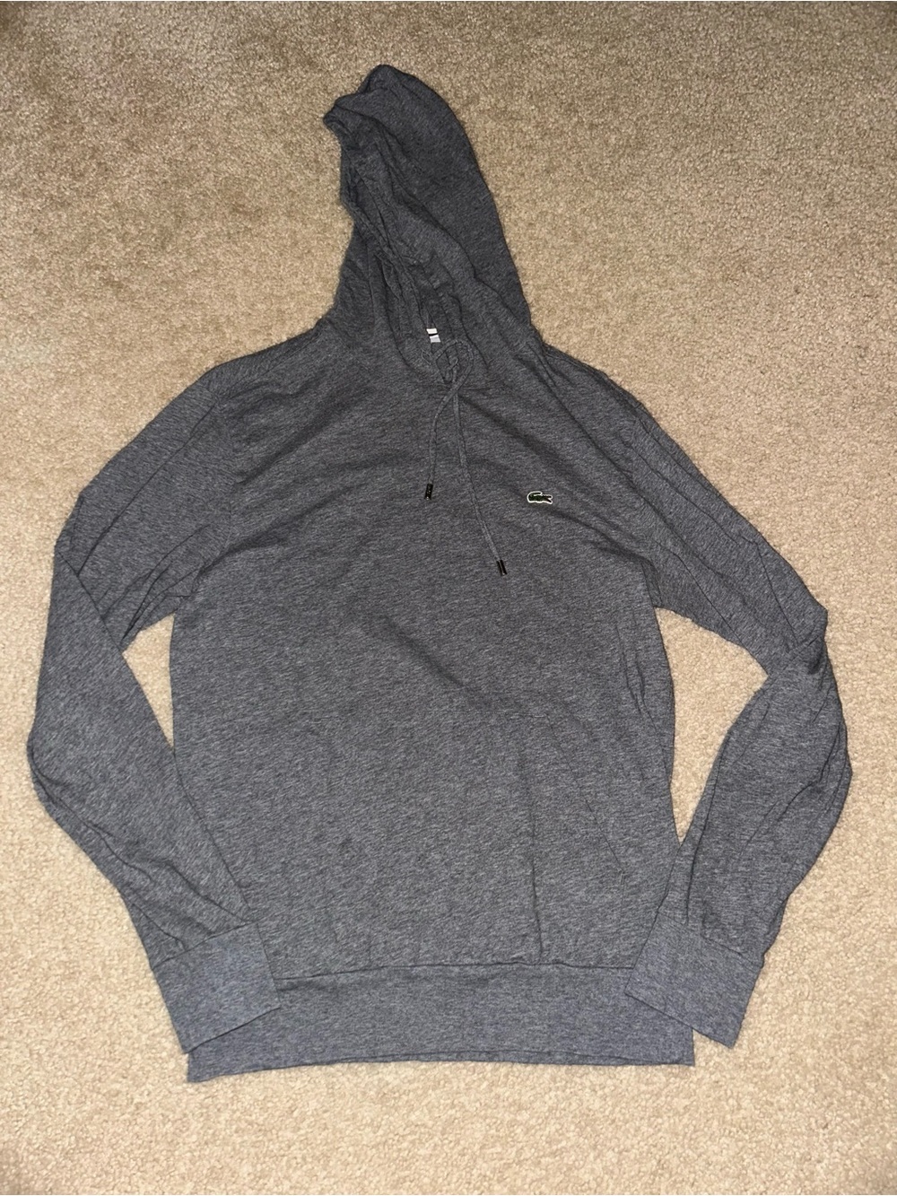 Lacoste Heather Gray Hooded Pullover with Crocodile Logo